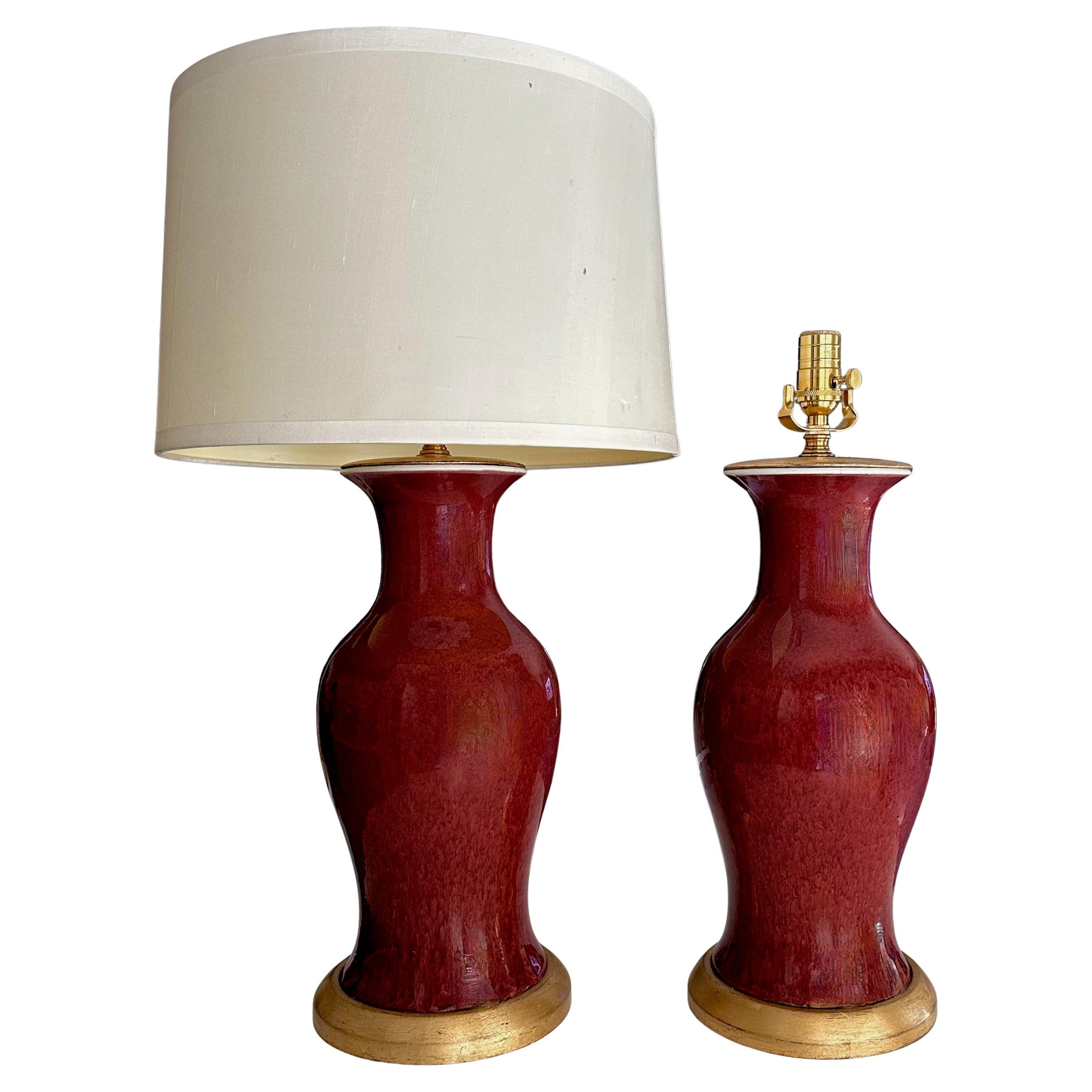 Pair 19th Century Chinese Flambe Oxblood Porcelain Table Lamps For Sale