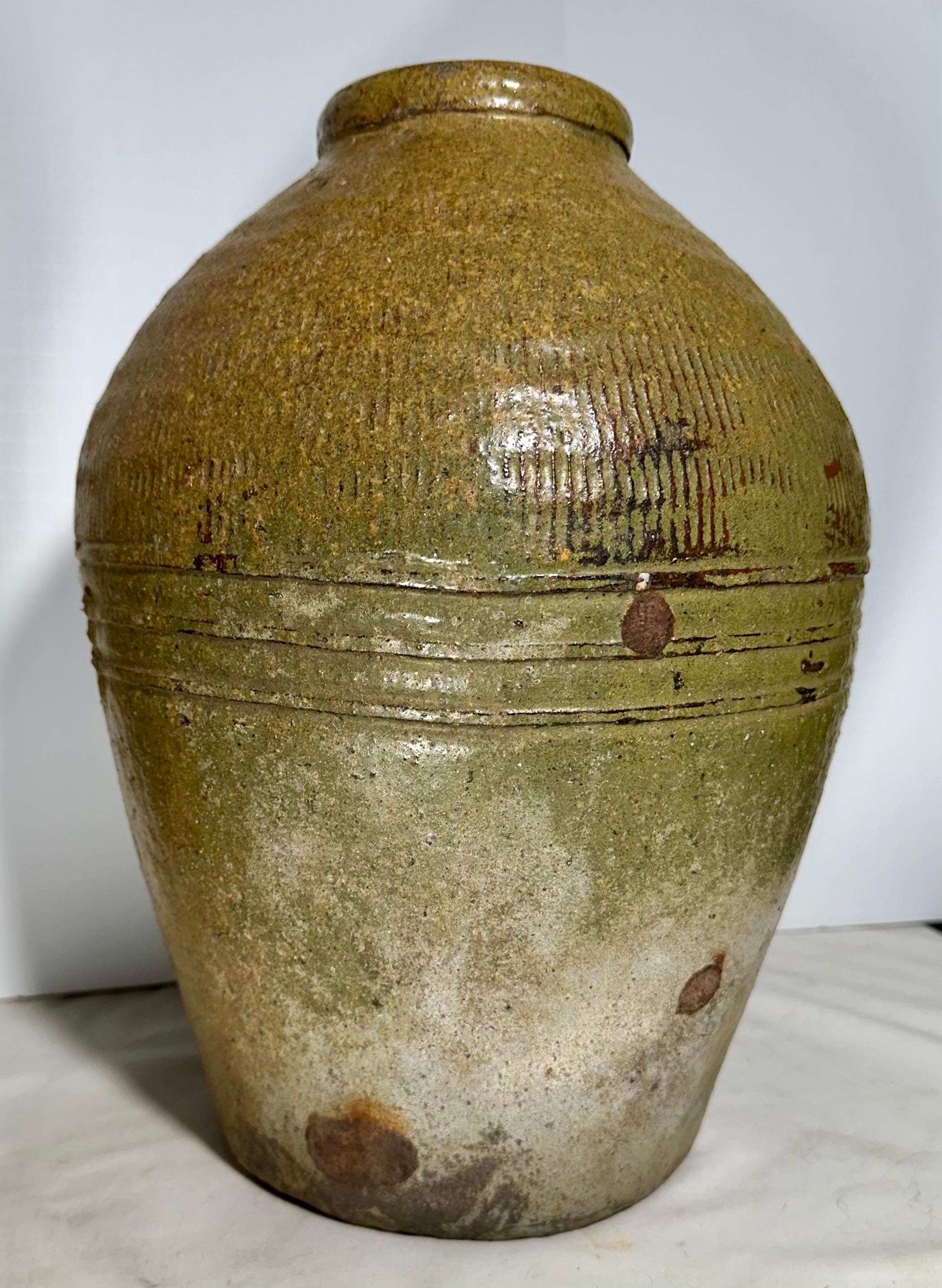 Chinese Export Pair 19th Century Chinese Glazed Pickling Jars. For Sale