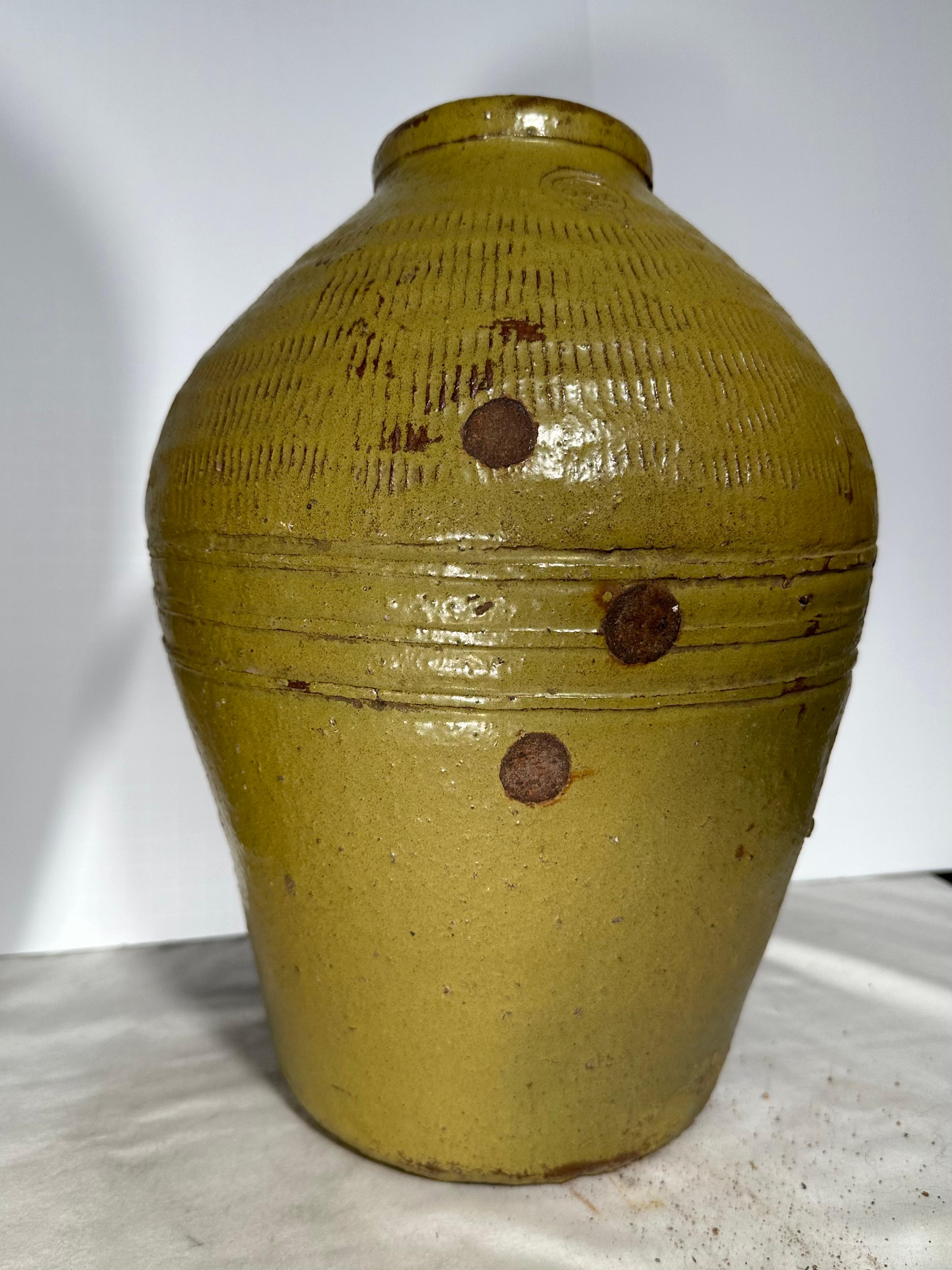 Pair 19th Century Chinese Glazed Pickling Jars. For Sale 2