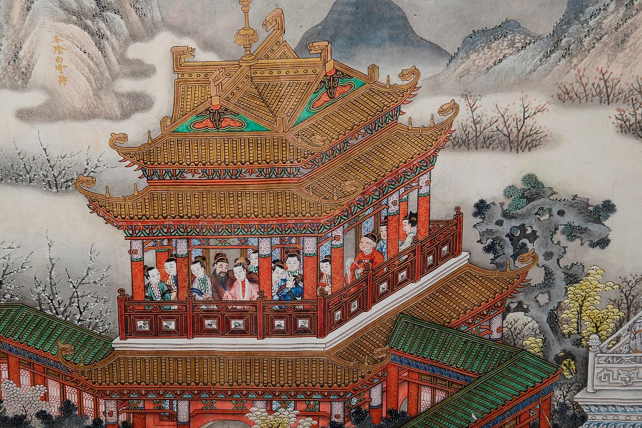 Paire de volutes de processions chinoises peintes à la main du 19ème siècle en vente 2