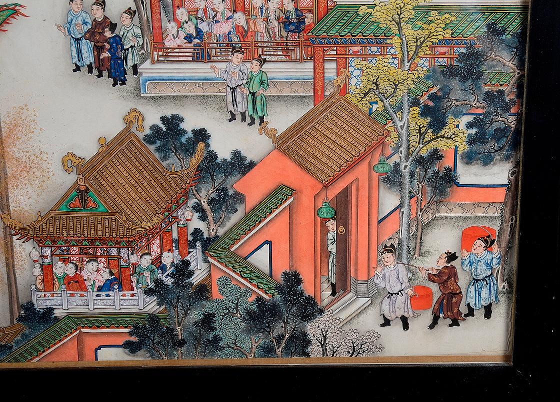 Exportation chinoise Paire de volutes de processions chinoises peintes à la main du 19ème siècle en vente