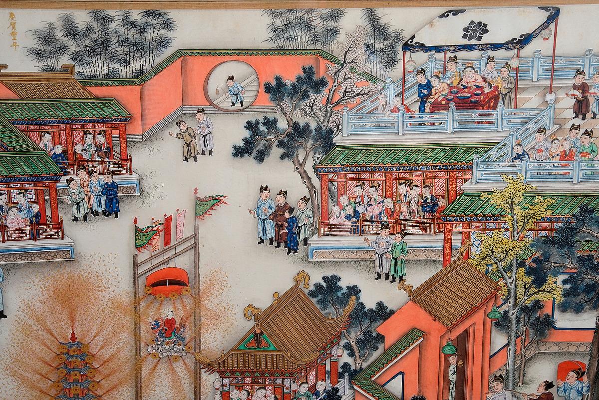 Chinois Paire de volutes de processions chinoises peintes à la main du 19ème siècle en vente