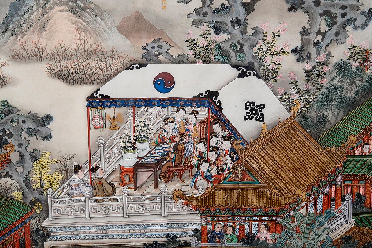 Paire de volutes de processions chinoises peintes à la main du 19ème siècle en vente 1