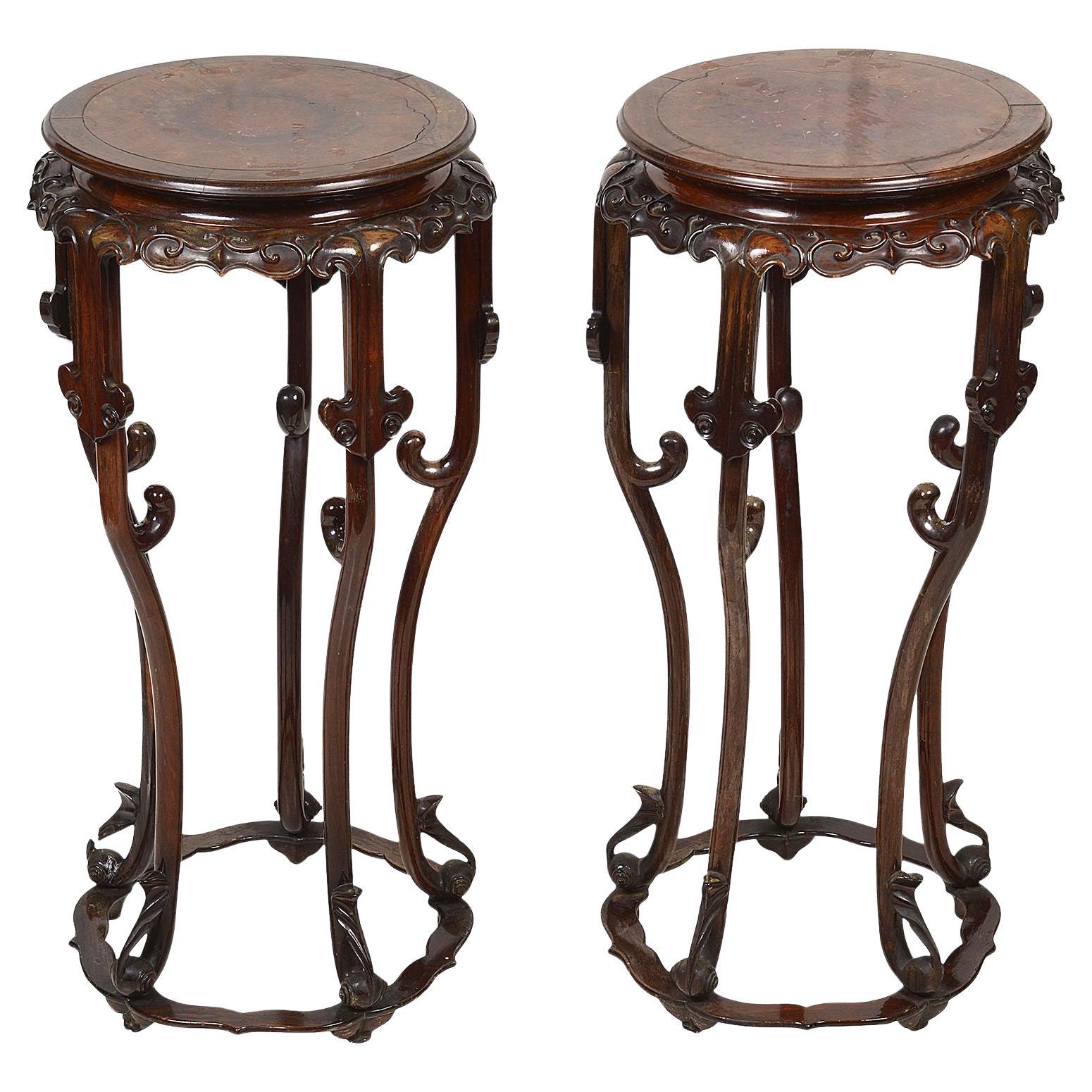 Pair 19th Century Chinese Hardwood Stands, circa 1880 For Sale