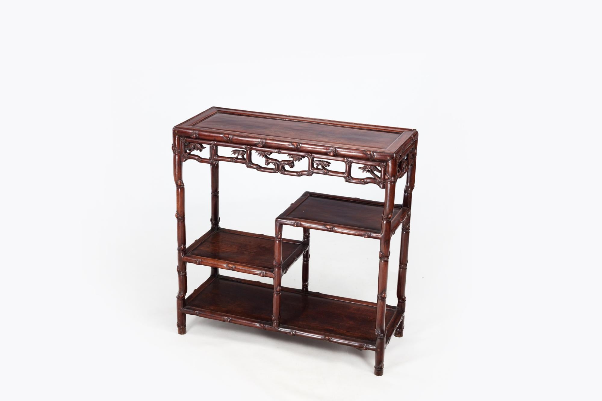 Hand-Carved Pair 19th Century Chinese Hong Mu Hardwood Side Tables For Sale