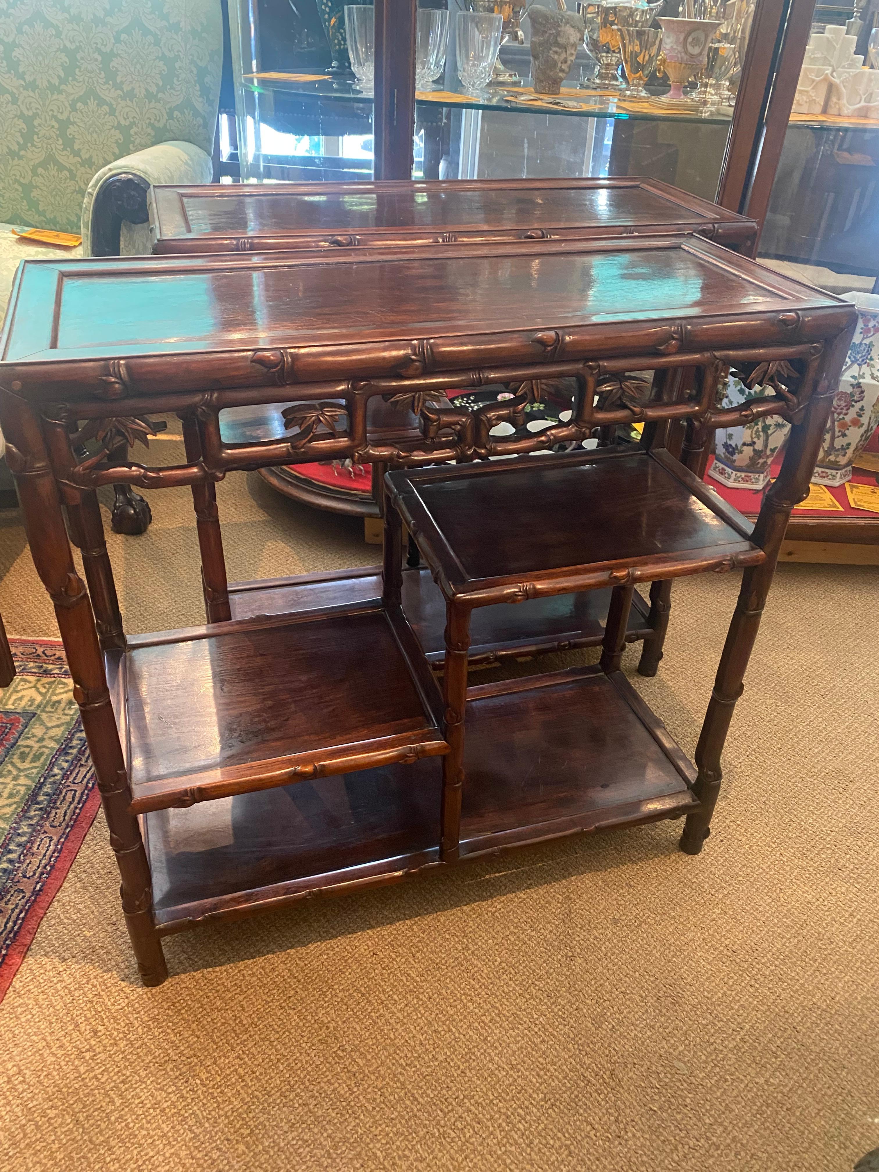 Pair 19th Century Chinese Hong Mu Hardwood Side Tables 1