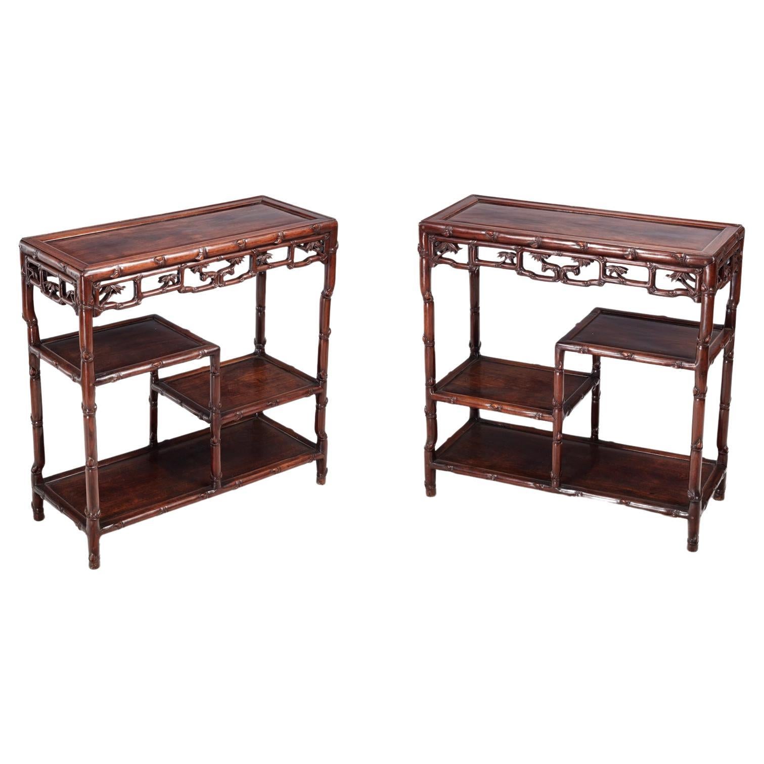 Pair 19th Century Chinese Hong Mu Hardwood Side Tables For Sale