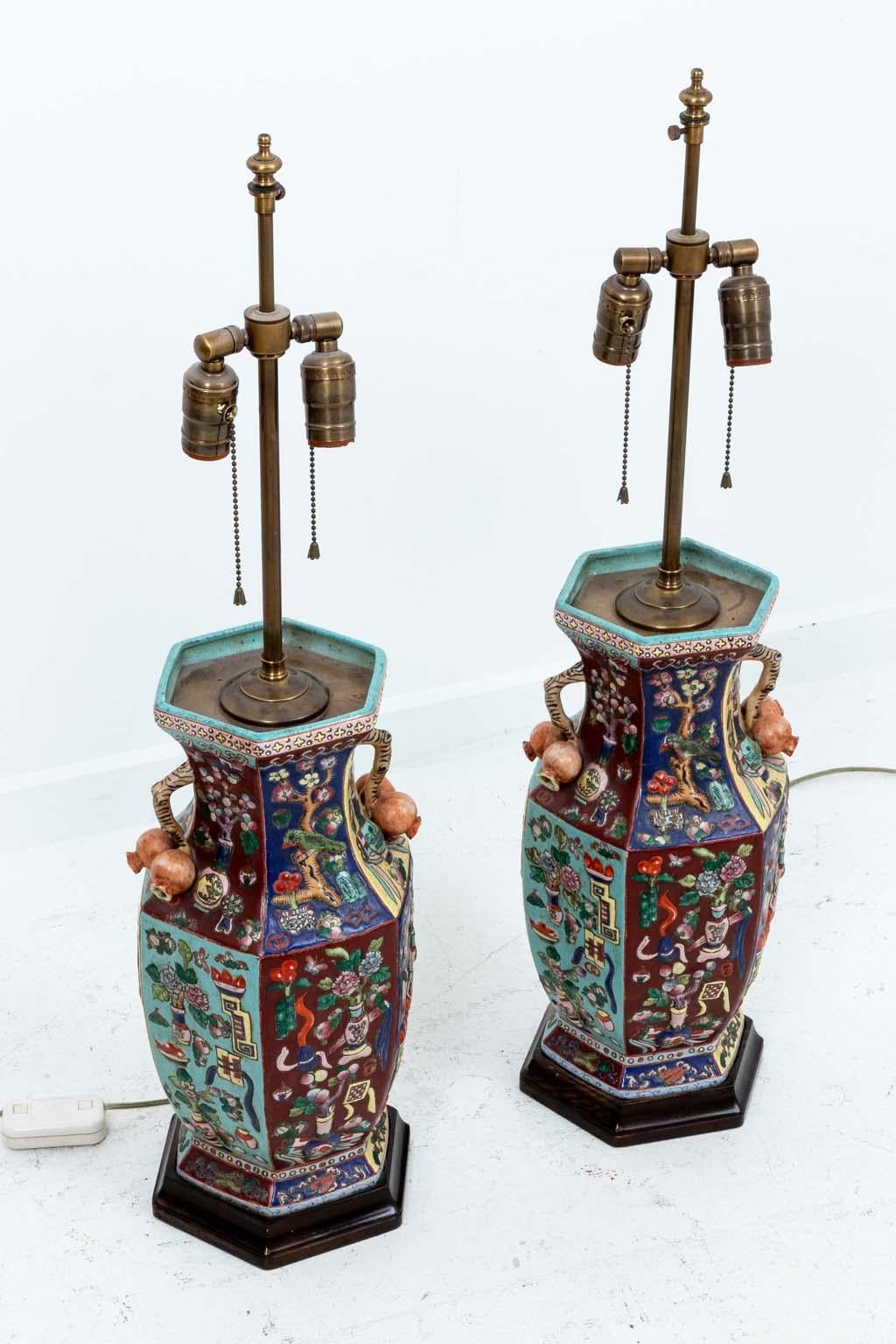 Pair 19th Century Chinese Lamps In Good Condition For Sale In Stamford, CT