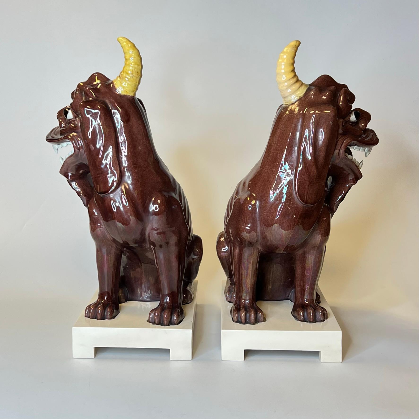 Pair Chinese Polychrome Glazed Porcelain Mythological Unicorns 4