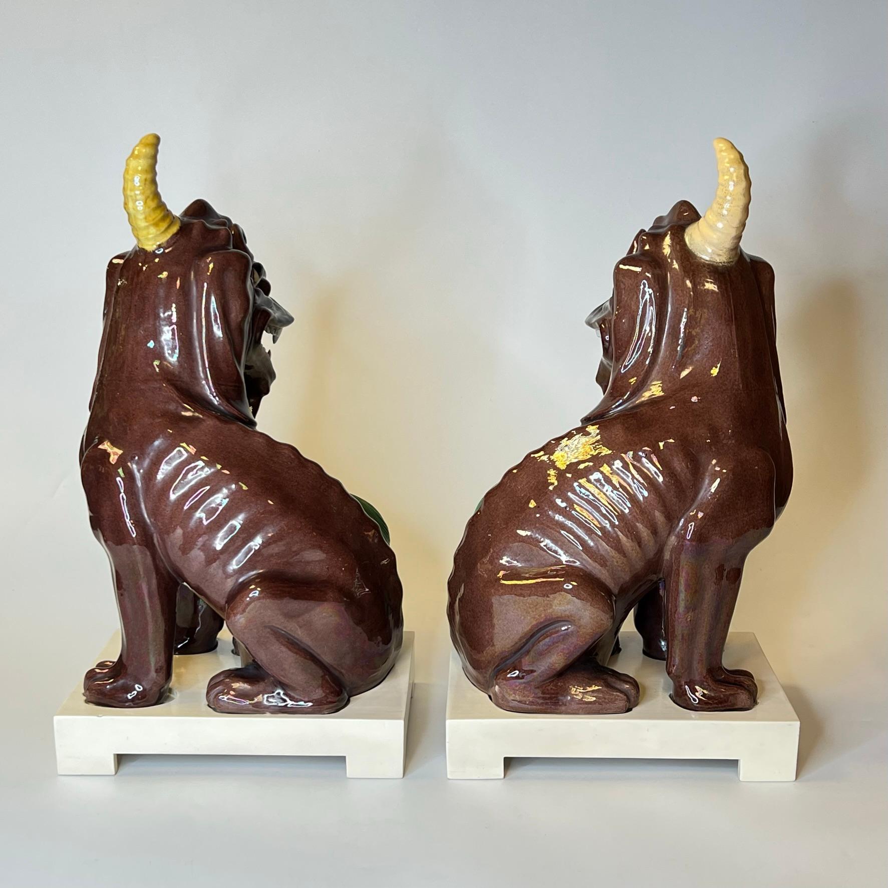 Pair Chinese Polychrome Glazed Porcelain Mythological Unicorns 5