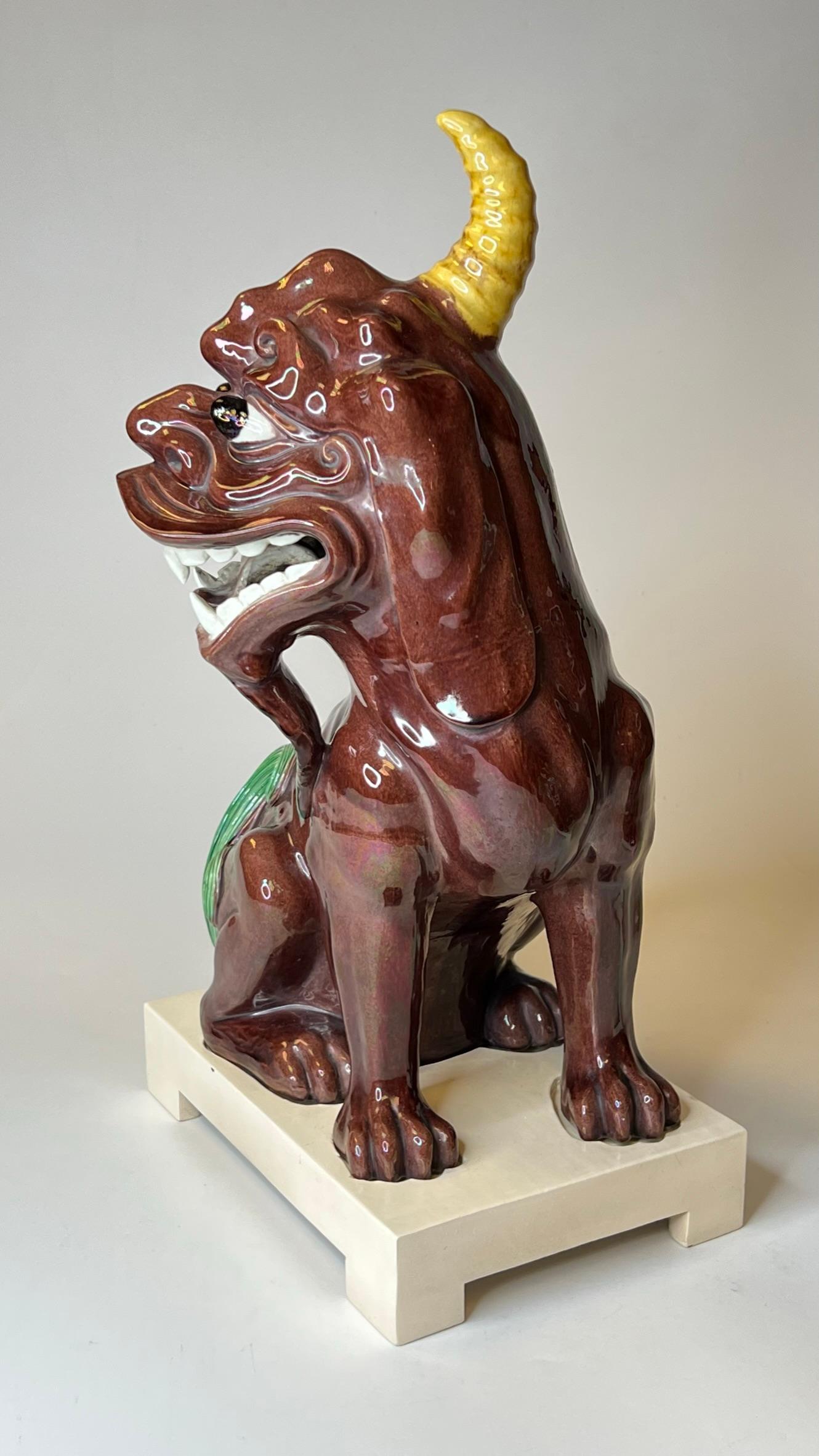 Pair Chinese Polychrome Glazed Porcelain Mythological Unicorns 9