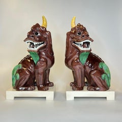 Pair Chinese Polychrome Glazed Porcelain Mythological Unicorns