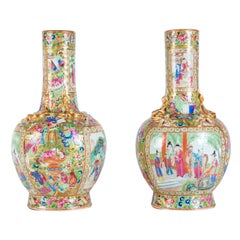 Pair of 19th Century Chinese Rose Medallion Bottle Vases