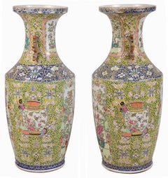Pair 19th Century Chinese Rose Medallion Vases / Lamps