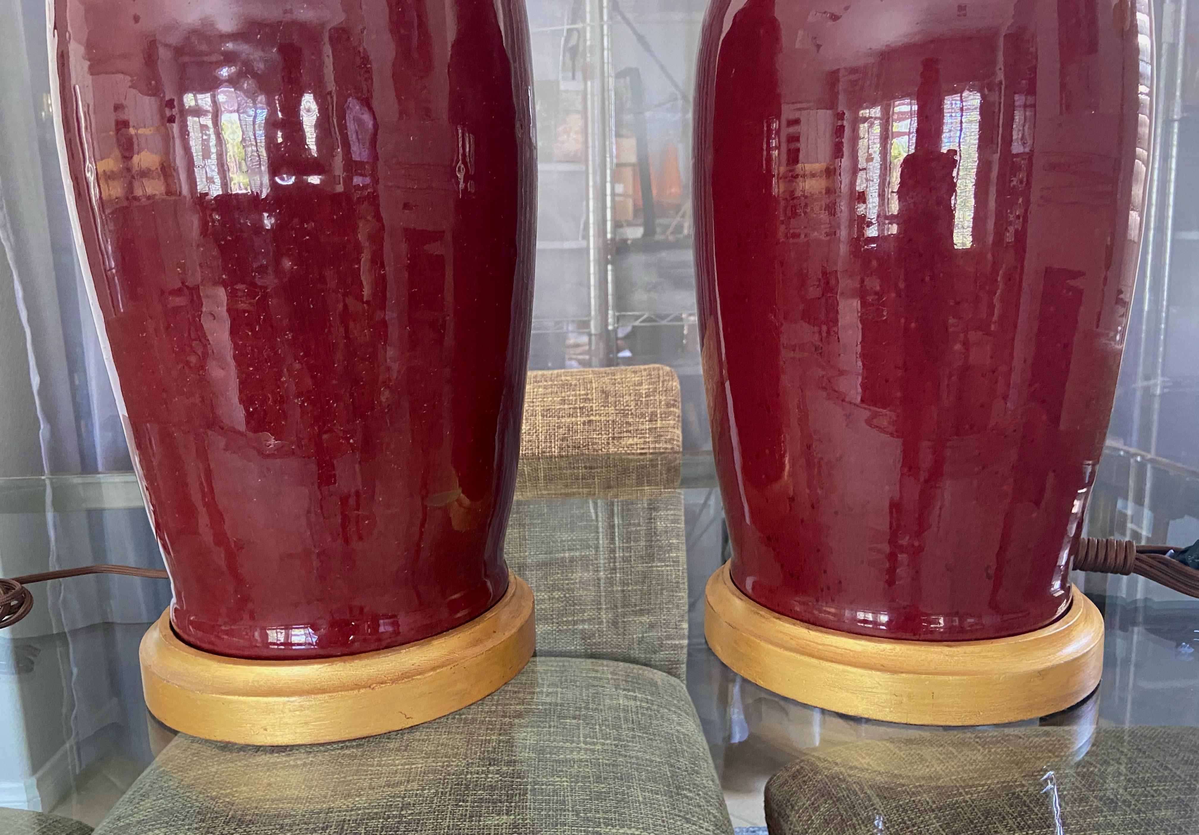 Pair 19th Century Chinese Sang De Boeuf Oxblood Porcelain Table Lamps 8