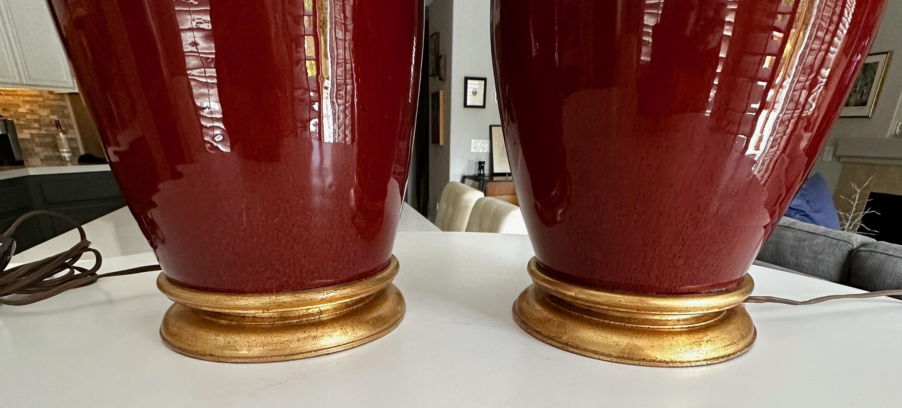 Pair 19th Century Chinese Sang De Boeuf Oxblood Porcelain Table Lamps 8