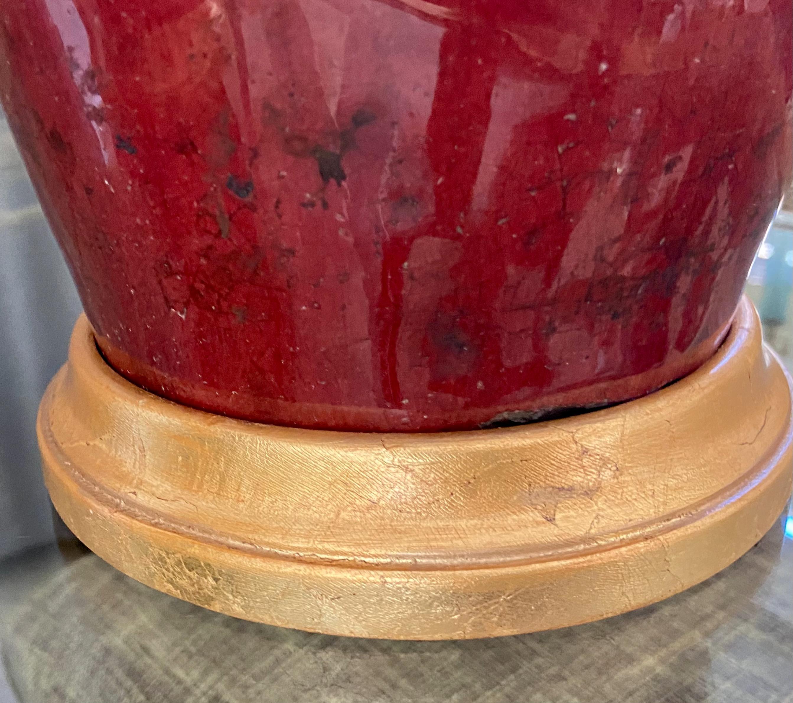 Pair 19th Century Chinese Sang De Boeuf Oxblood Porcelain Table Lamps 9