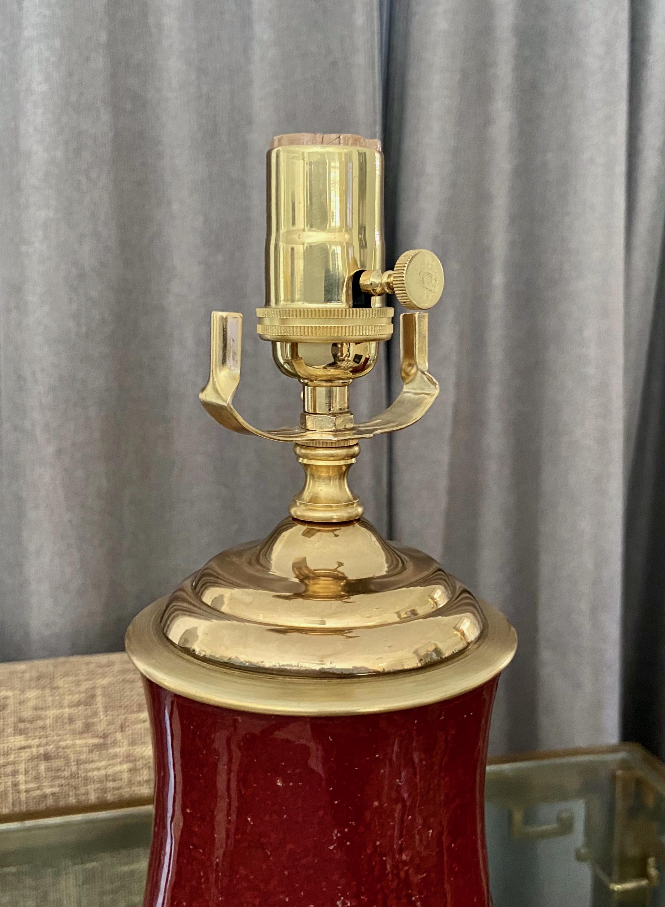 Pair 19th Century Chinese Sang De Boeuf Oxblood Porcelain Table Lamps 13