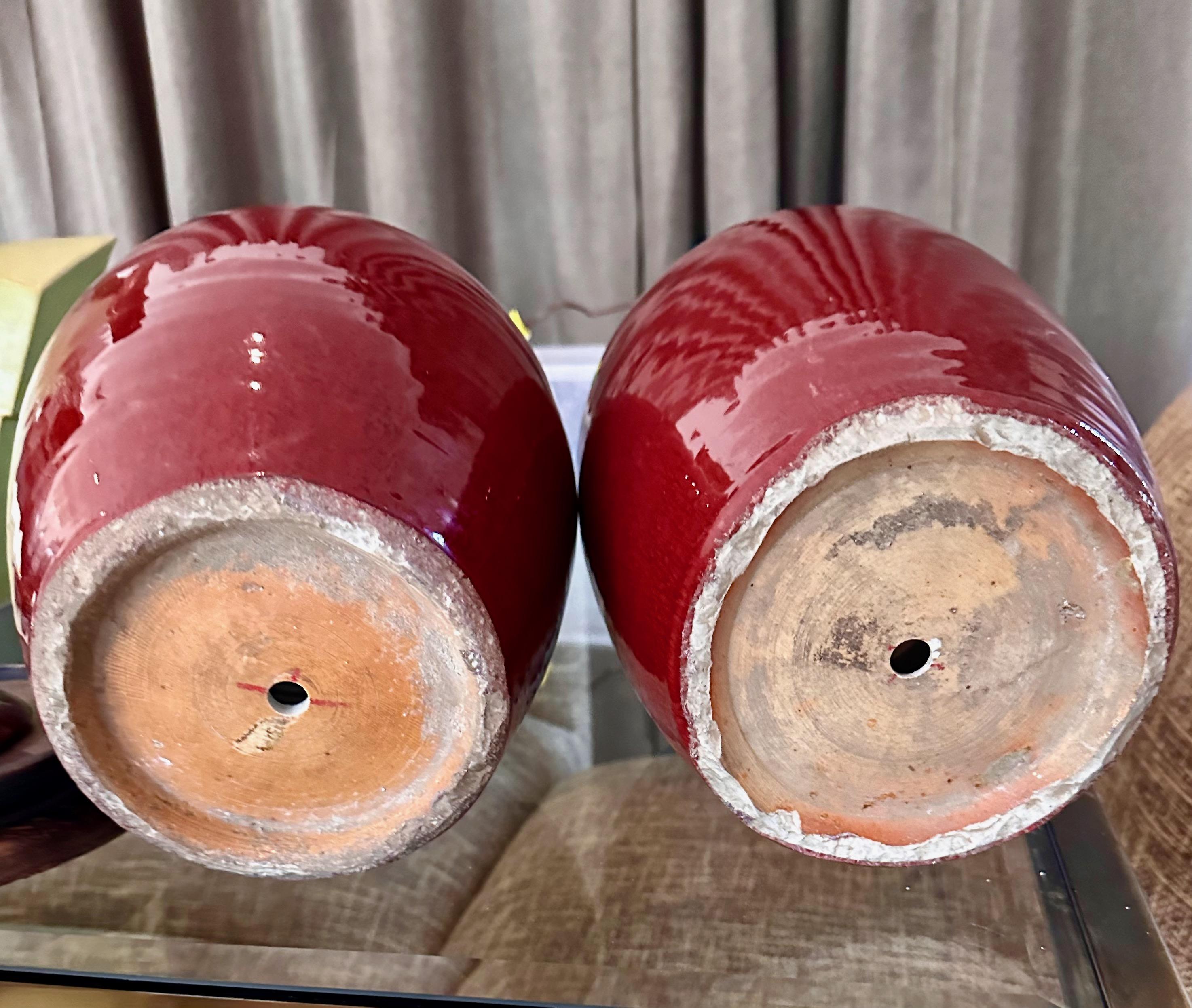 Pair 19th Century Chinese Sang De Boeuf Oxblood Porcelain Table Lamps 13