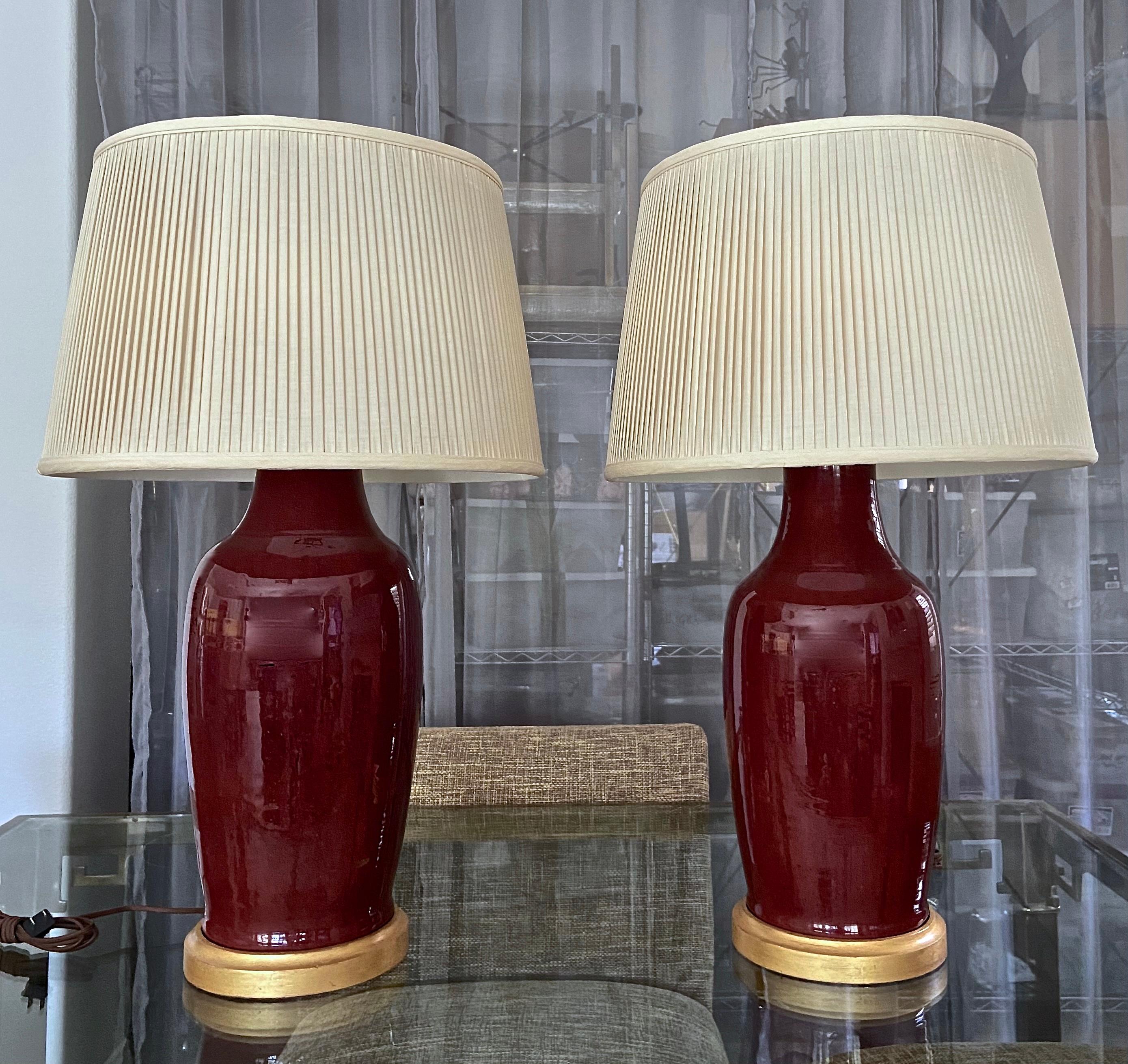 Pair 19th Century Chinese Sang De Boeuf Oxblood Porcelain Table Lamps 14
