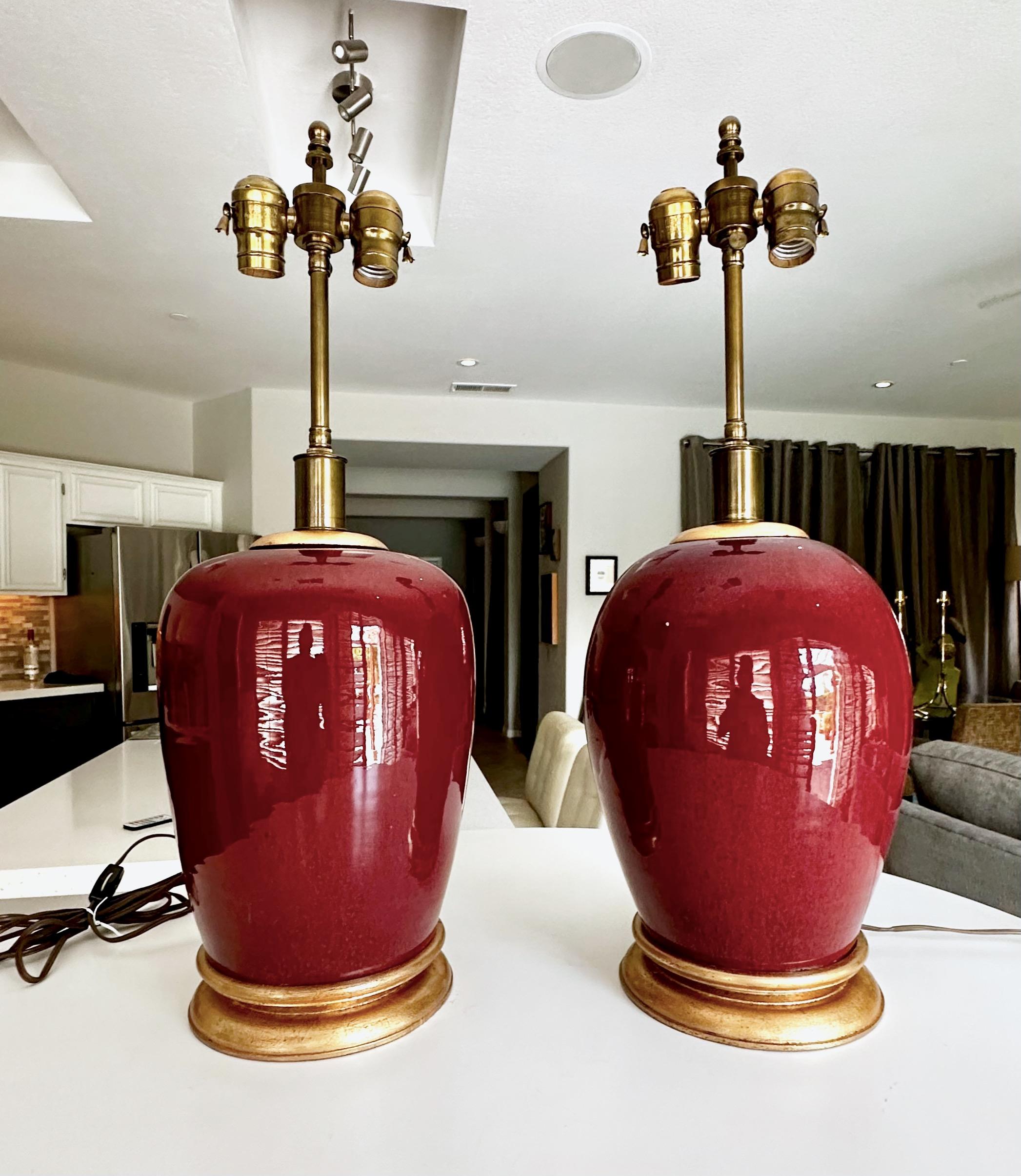 Pair 19th Century Chinese Sang De Boeuf Oxblood Porcelain Table Lamps 14