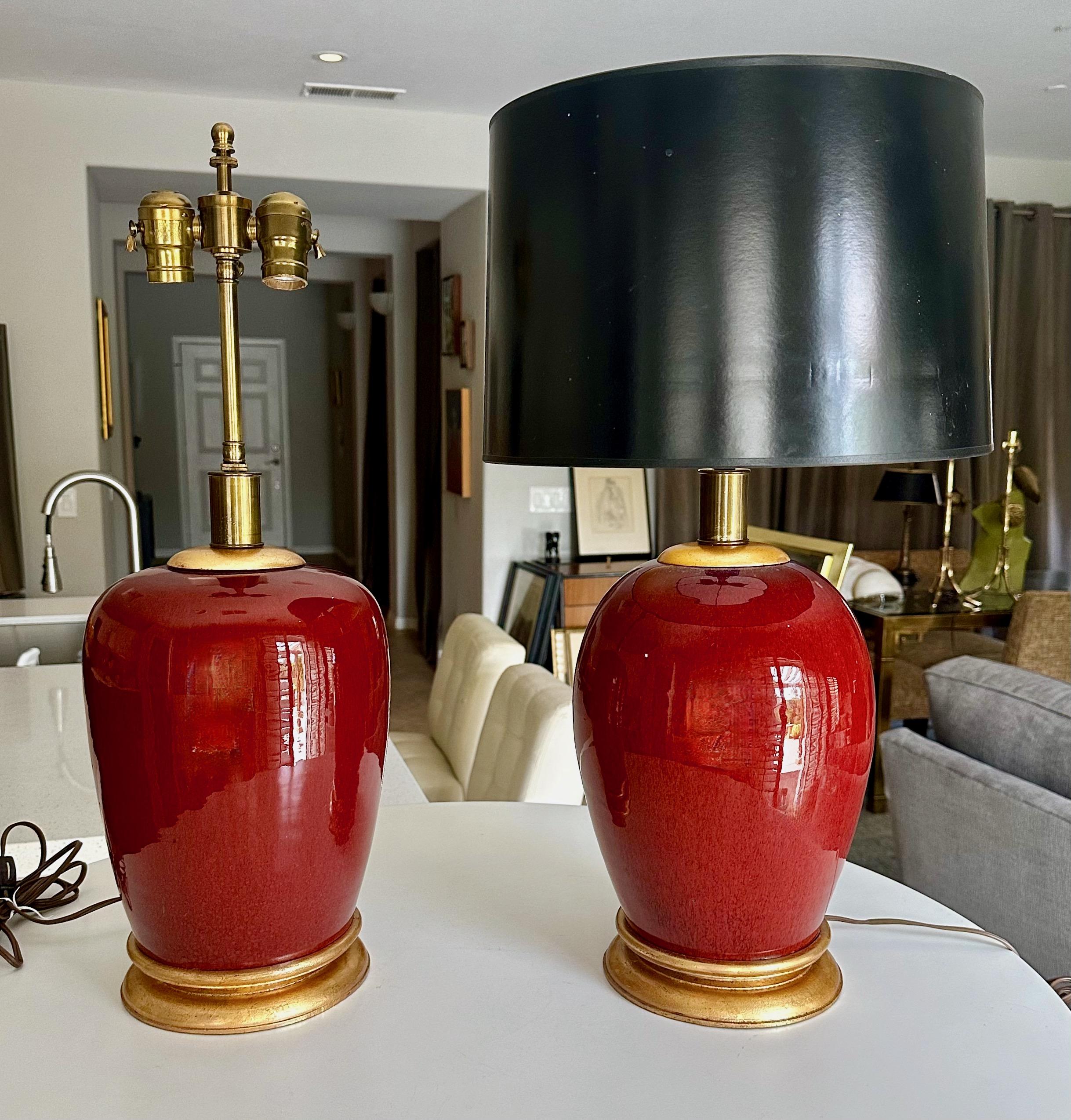 Pair 19th Century Chinese Sang De Boeuf Oxblood Porcelain Table Lamps 15