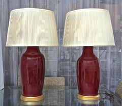 Pair 19th Century Chinese Sang De Boeuf Oxblood Porcelain Table Lamps