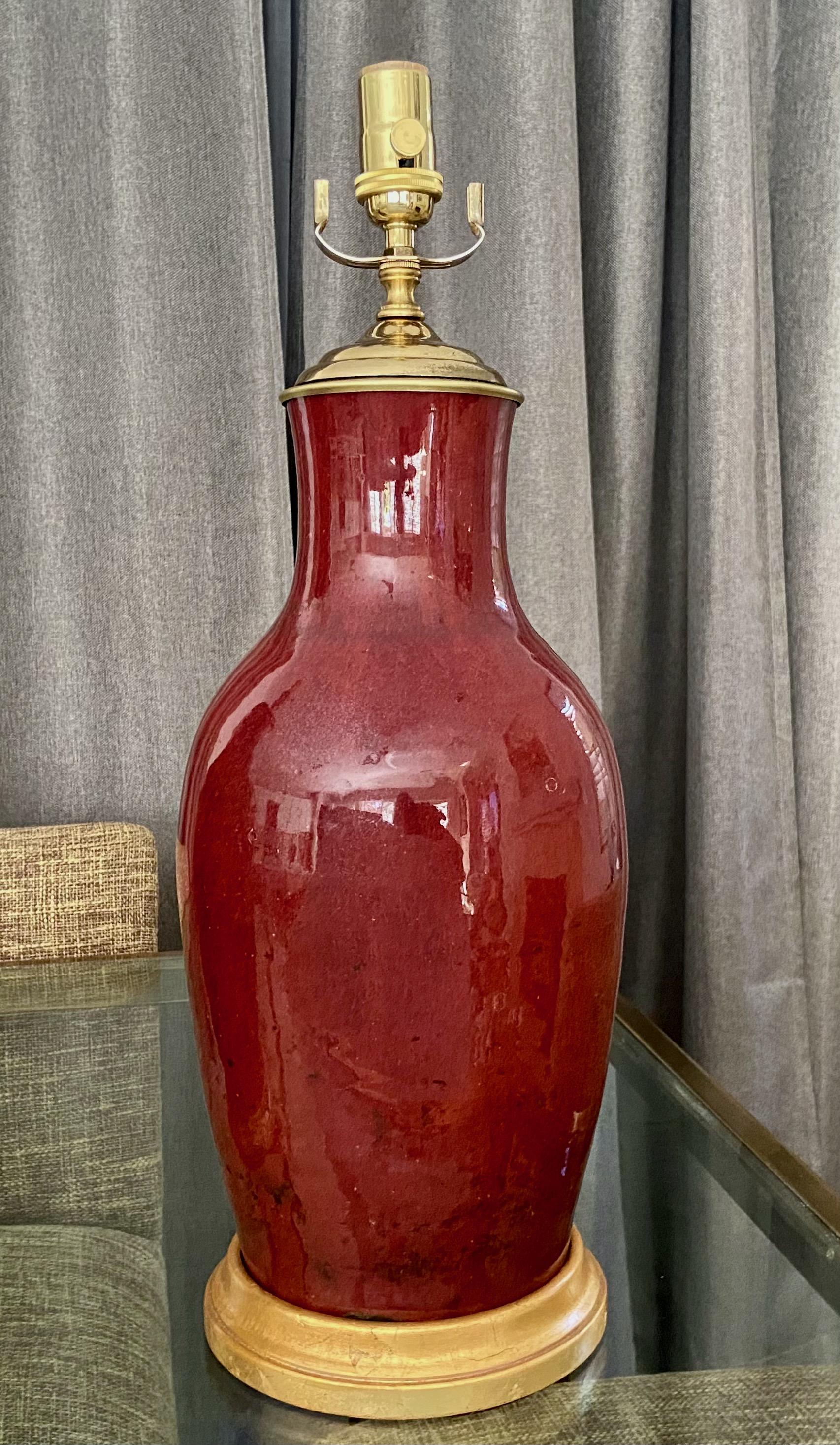 Pair 19th Century Chinese Sang De Boeuf Oxblood Porcelain Table Lamps 4