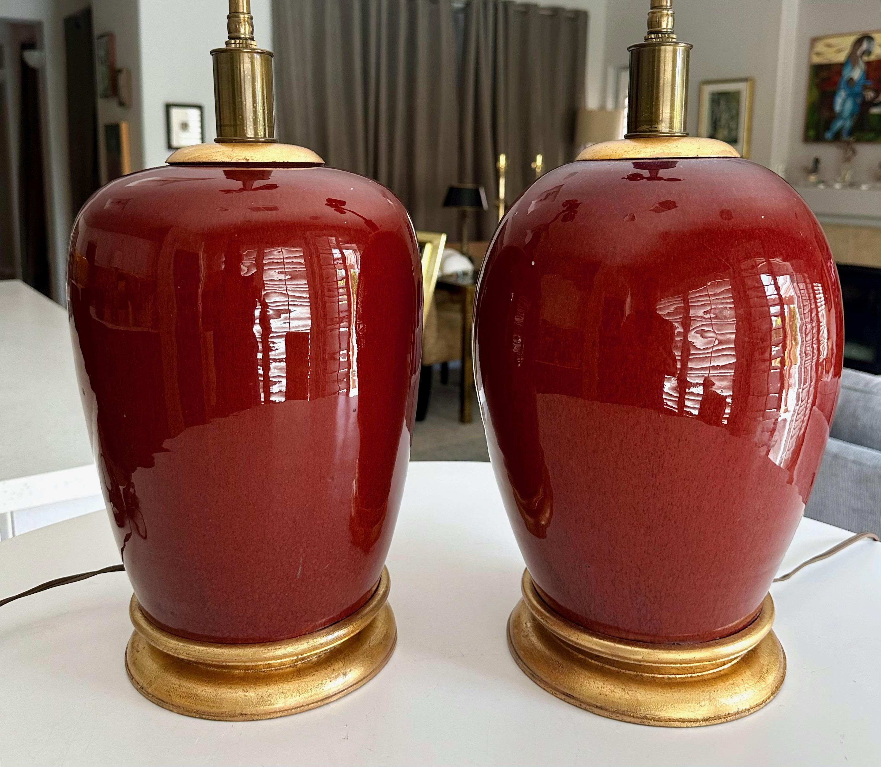 Pair 19th Century Chinese Sang De Boeuf Oxblood Porcelain Table Lamps 4