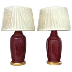 Antique Pair 19th Century Chinese Sang De Boeuf Oxblood Porcelain Table Lamps