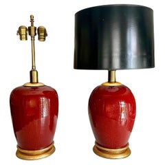 Pair 19th Century Chinese Sang De Boeuf Oxblood Porcelain Table Lamps