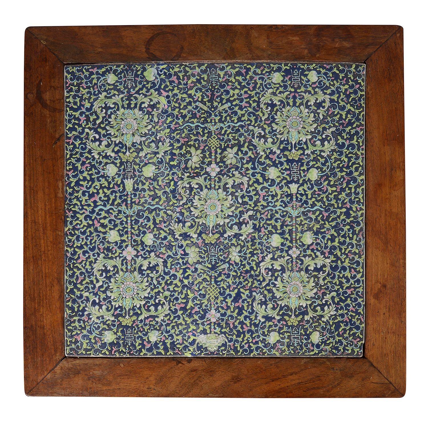 Chinese Export Pair 19th Century Chinese stands with inset porcelain panels For Sale