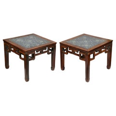 Pair 19th Century Chinese stands with inset porcelain panels