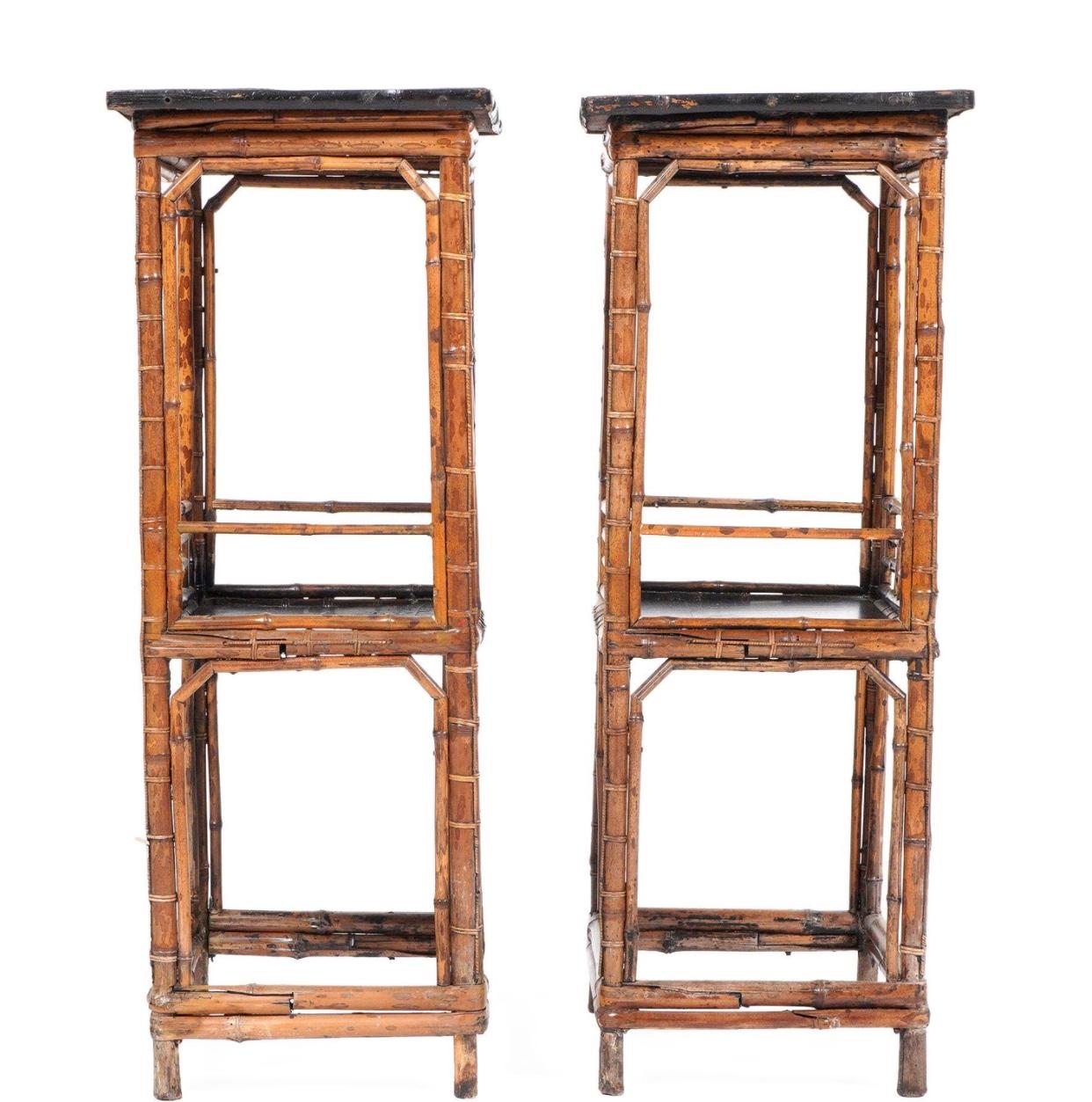 Chinese Chippendale Pair 19th Century Chinese Tall Bamboo Side Tables