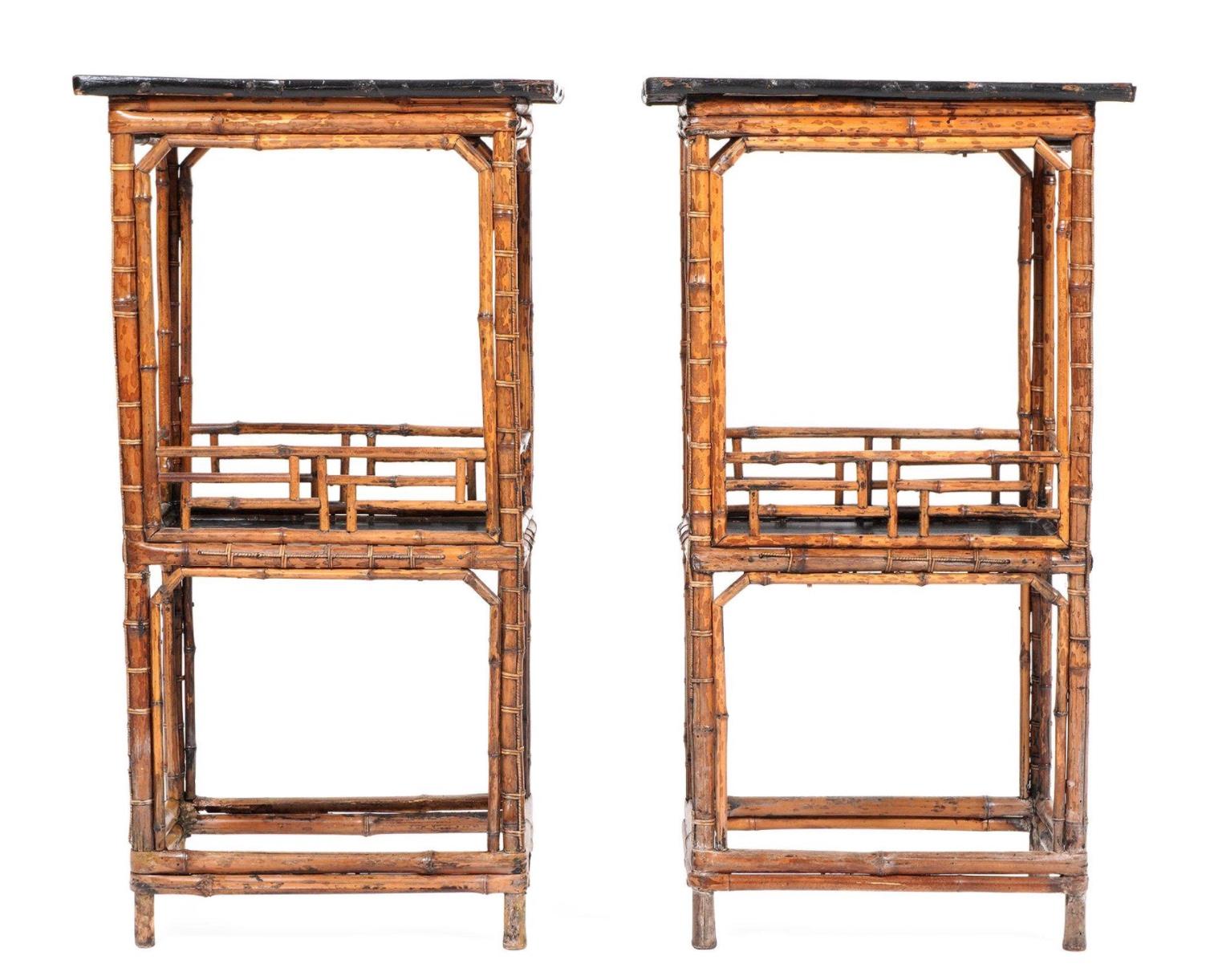 Pair 19th Century Chinese Tall Bamboo Side Tables 2