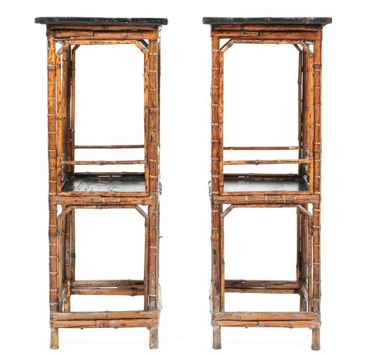 Pair 19th Century Chinese Tall Bamboo Side Tables 3