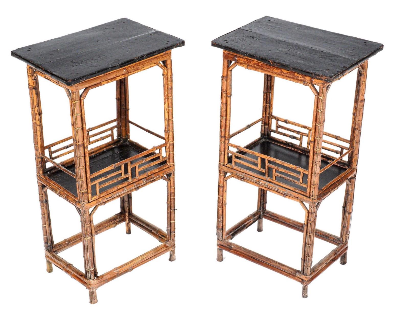 Pair 19th Century Chinese Tall Bamboo Side Tables 4