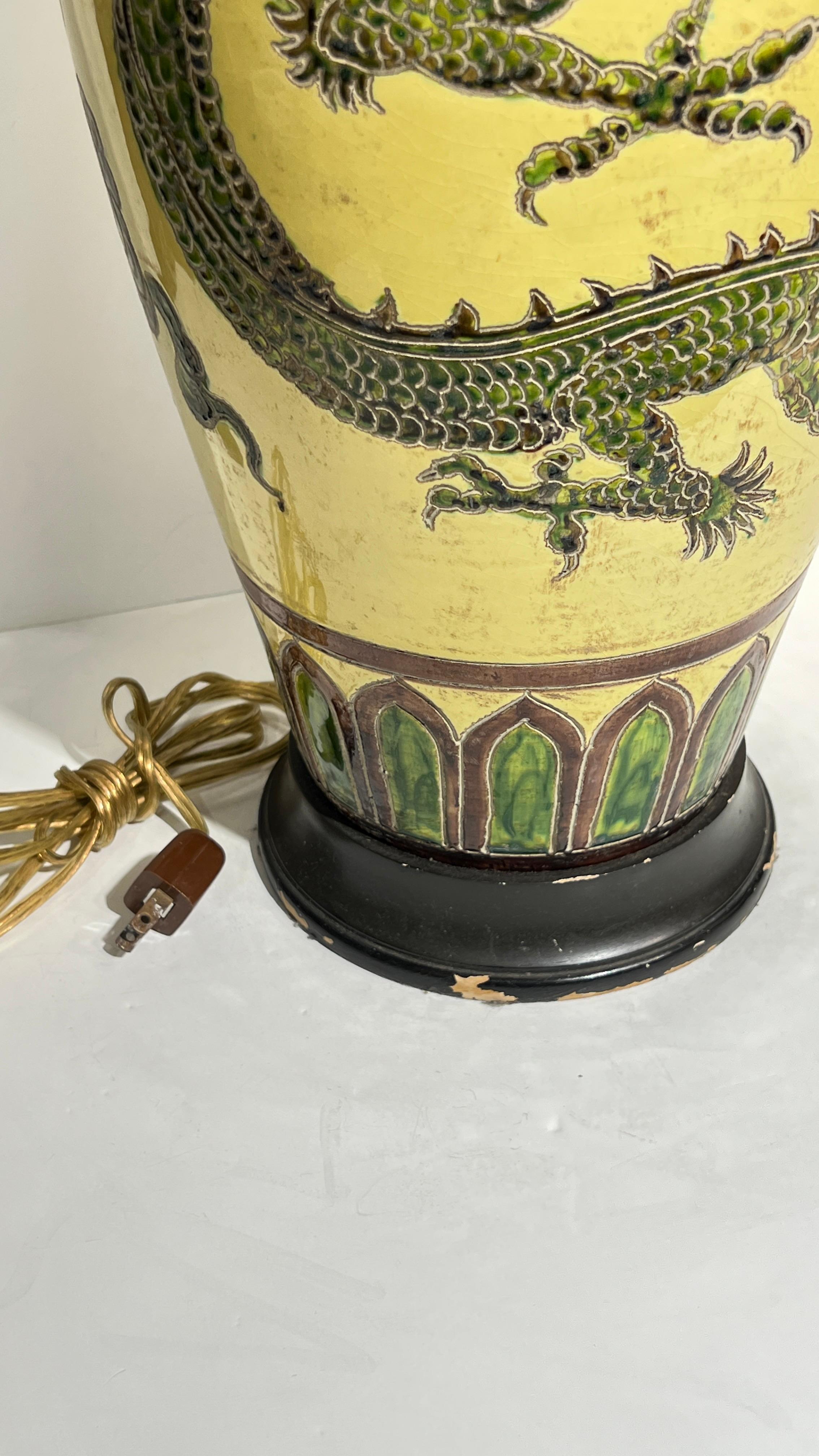 Pair 19th Century Chinese Yellow Glazed Dragon Vases Mounted as Table Lamps For Sale 7