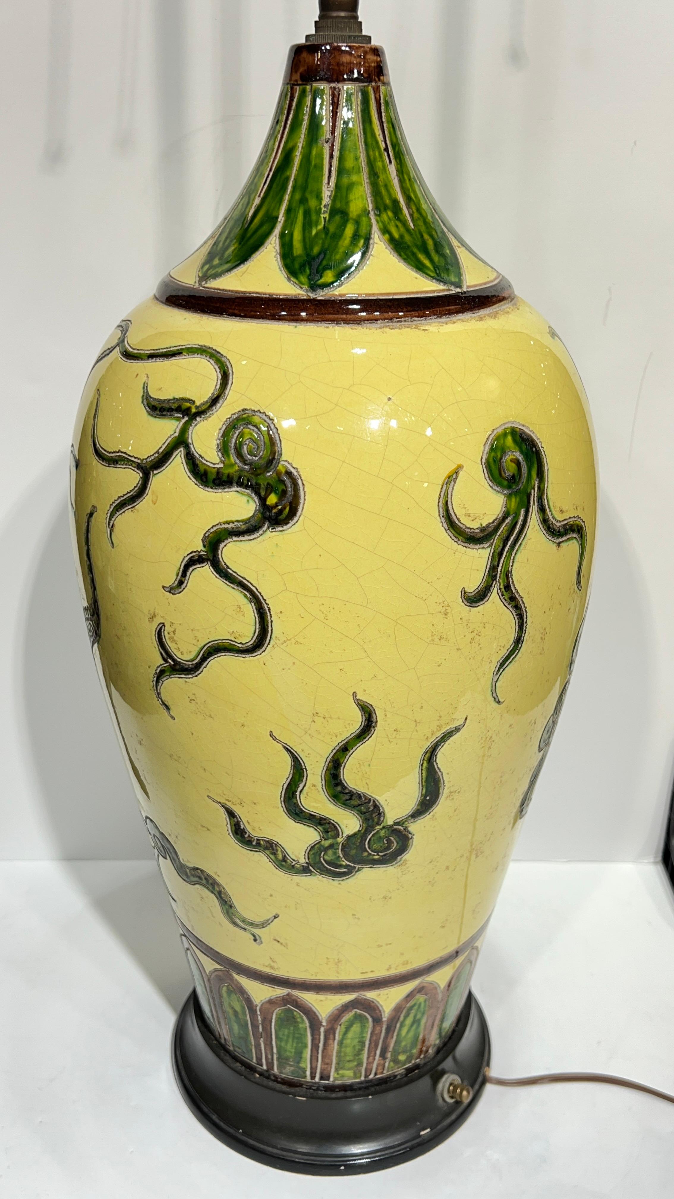 Pair 19th Century Chinese Yellow Glazed Dragon Vases Mounted as Table Lamps For Sale 1