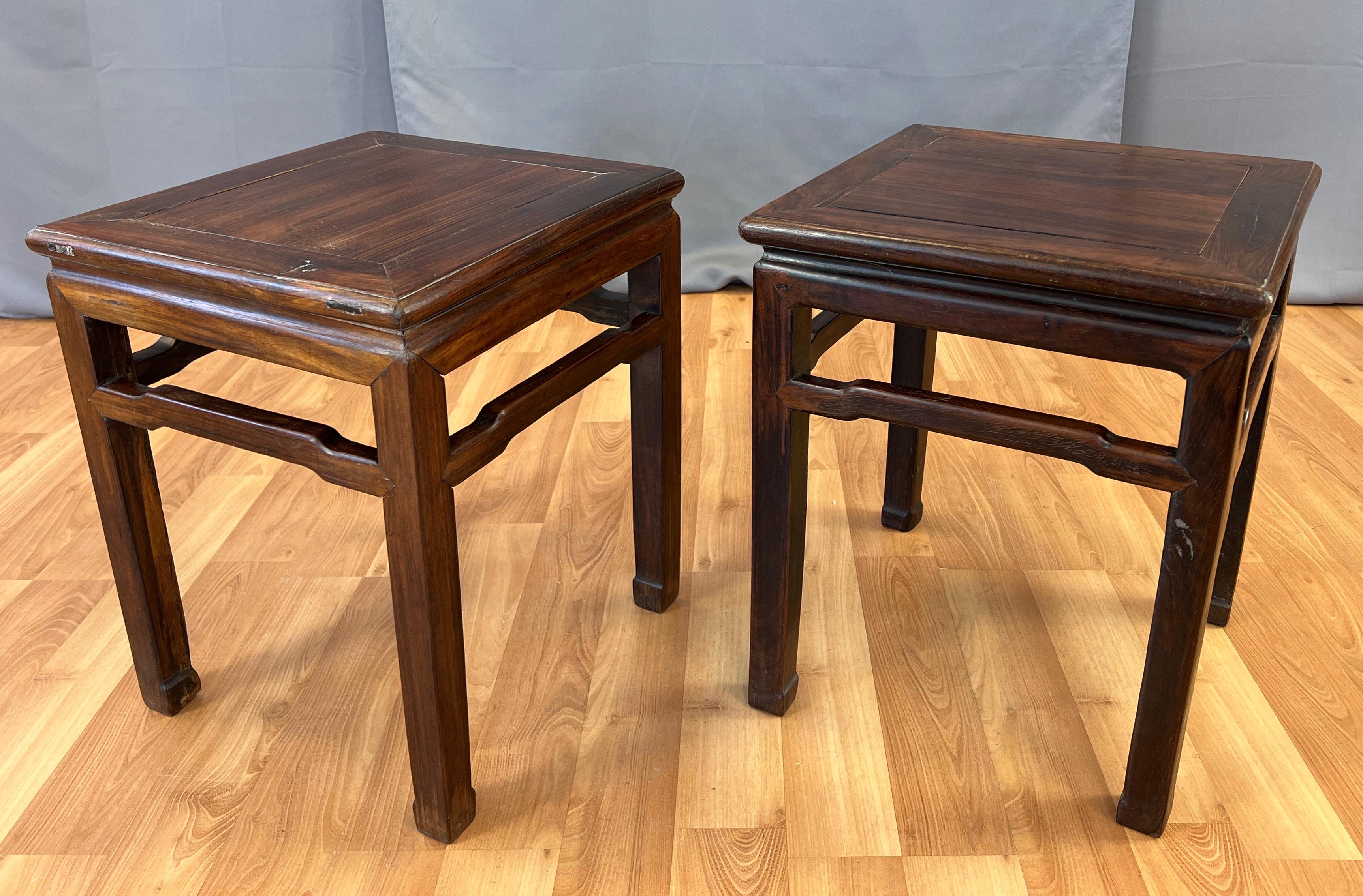 Pair 19th century Chinese Zitan wood tea tables.