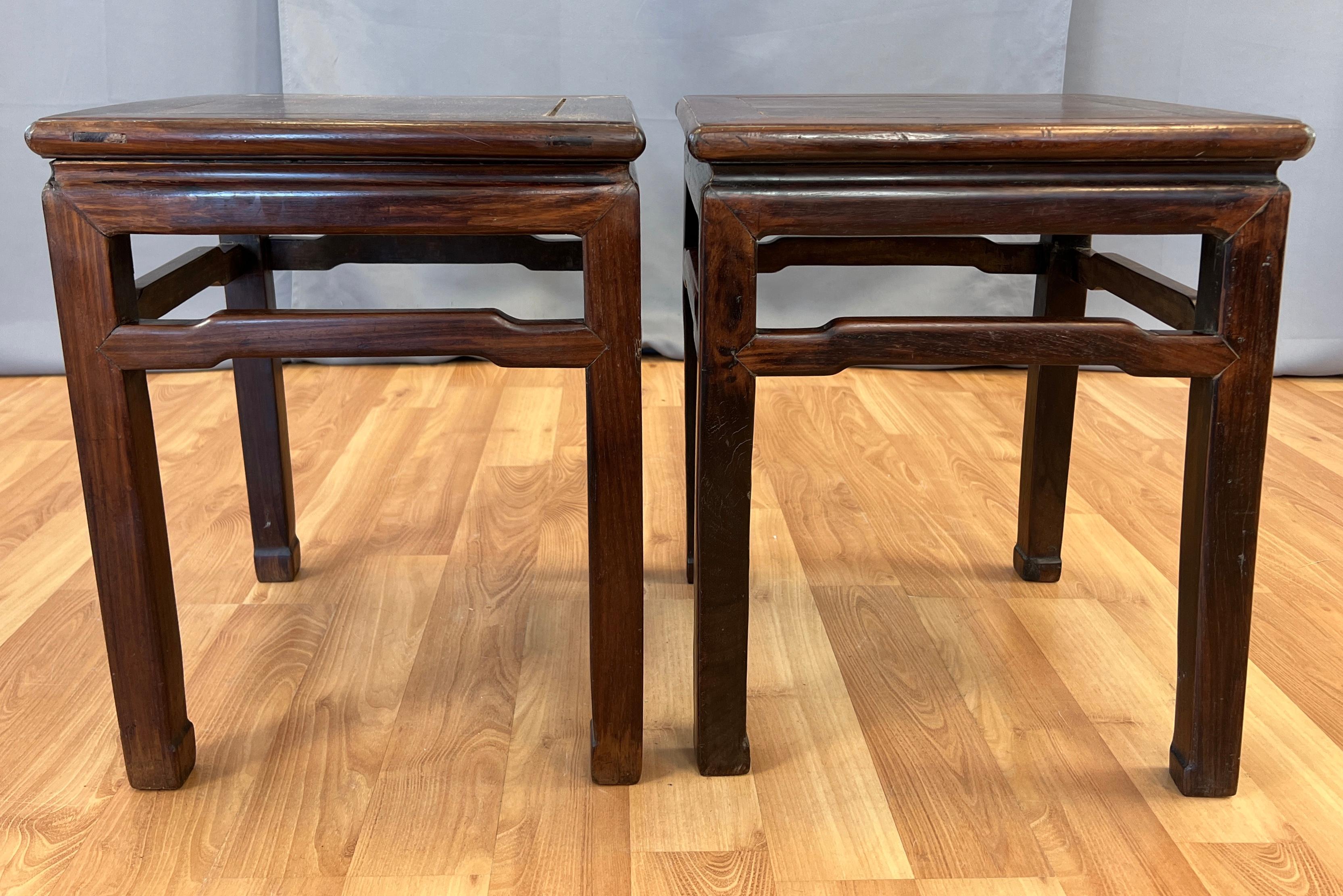 Pair 19th Century Chinese Zitan Wood Tea Tables In Good Condition In San Francisco, CA