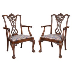 Pair 19th Century Chippendale style ribbon back arm chairs