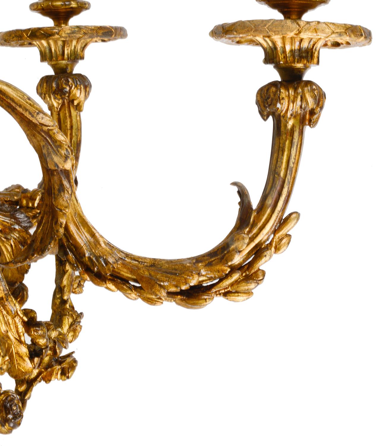 Pair of 19th Century Classical Louis XVI Style Ormolu Wall Lights In Good Condition For Sale In Brighton, Sussex