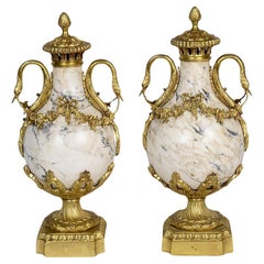 Pair 19th Century Classical marble and ormolu urns.