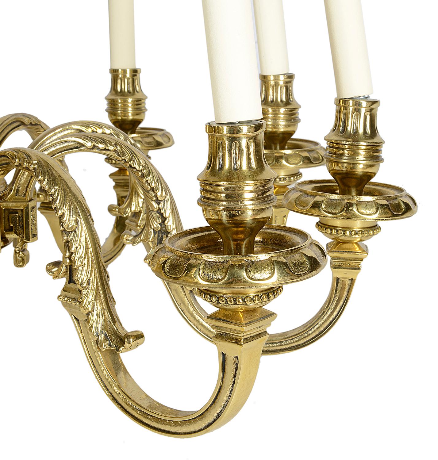 English Pair of 19th Century Classical Ormolu Chandeliers For Sale