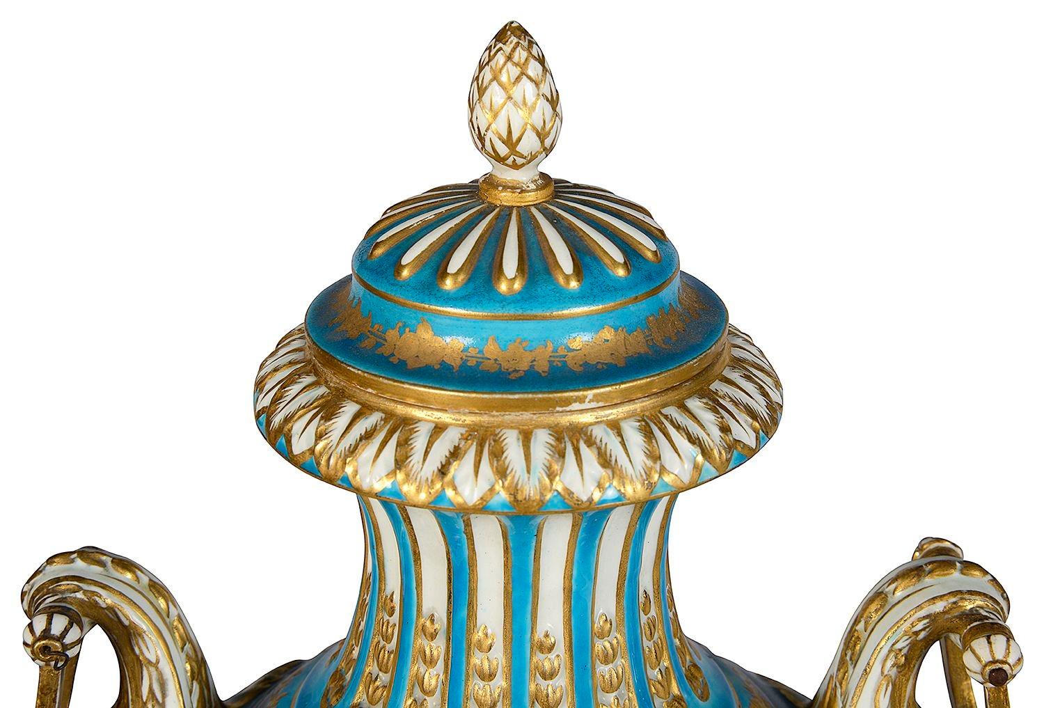 Pair 19th Century classical Sevres style lidded vases. In Good Condition For Sale In Brighton, Sussex