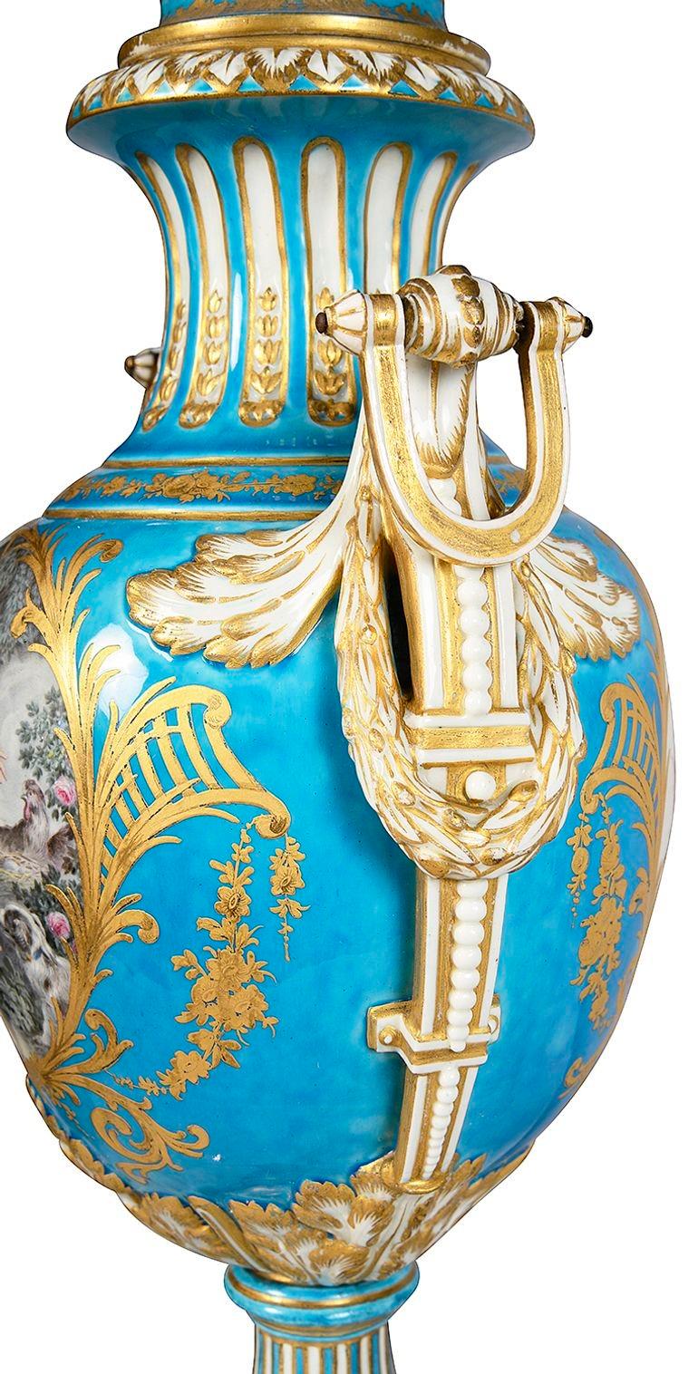 Pair 19th Century classical Sevres style lidded vases. For Sale 2