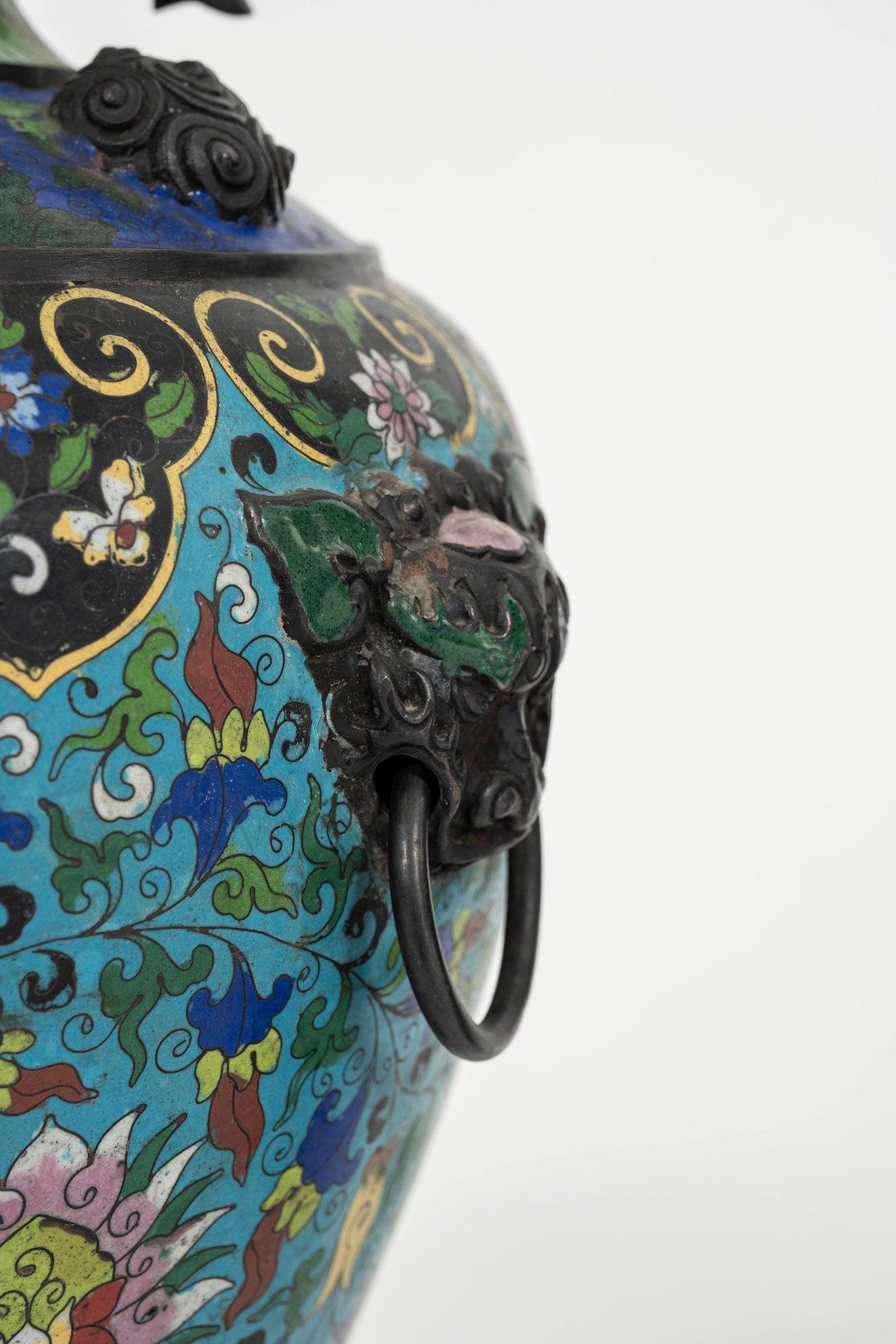 Pair 19th Century Cloisonné Vases For Sale 3