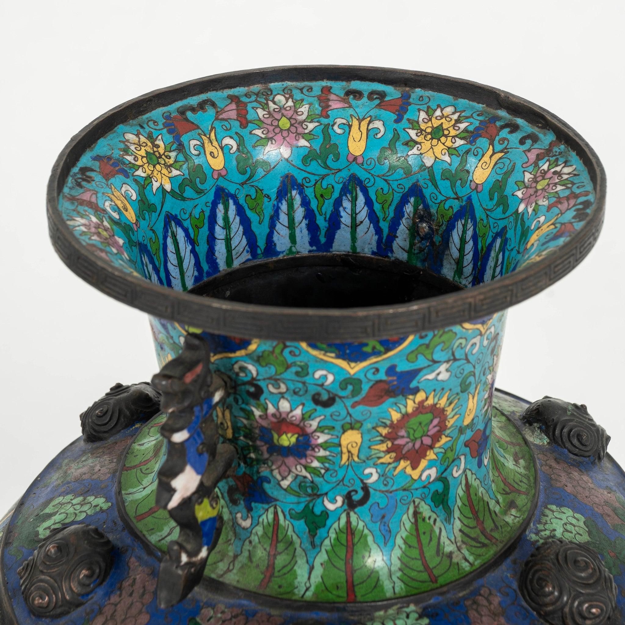Qing Pair 19th Century Cloisonné Vases For Sale