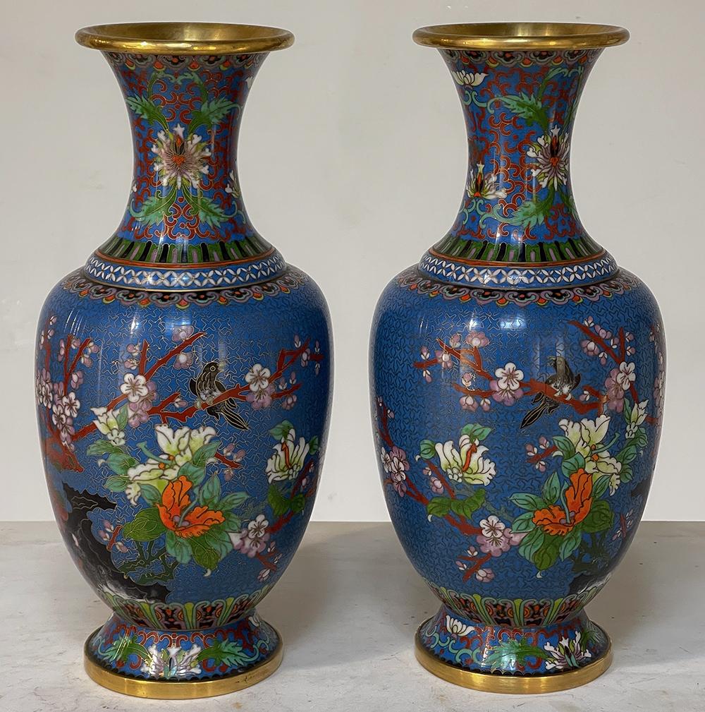 Meiji Pair 19th Century Cloisonne Vases For Sale